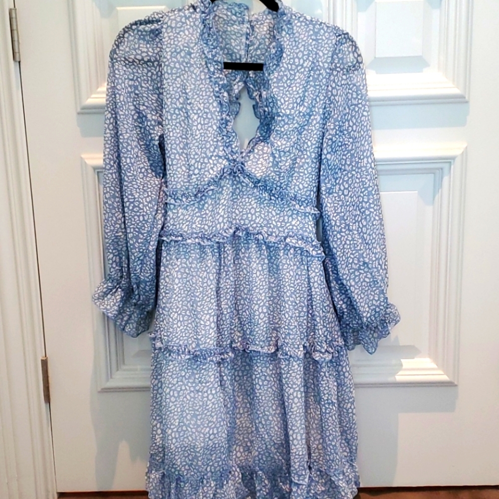 Bohemian Blue Floral Open Back Dress